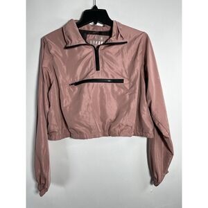 Love Tree‎ Women's Cropped 1/2 Zip Rose Pink Wind Breaker Jacket Size Medium